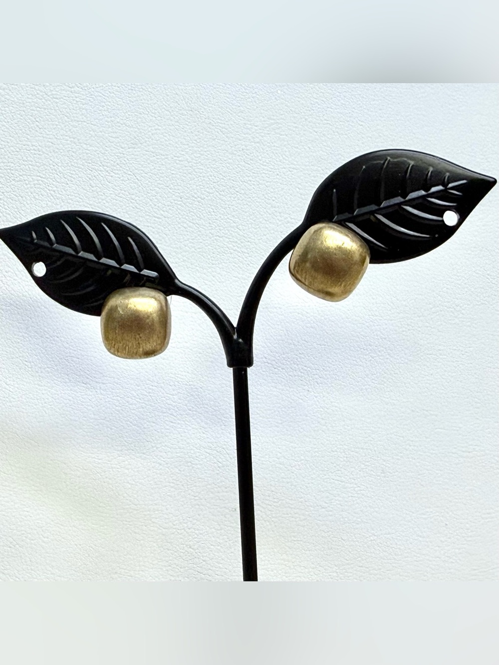 Chico's Gold Tone Cushion Square Stud Earrings Matte Satin Chunky Minimalist